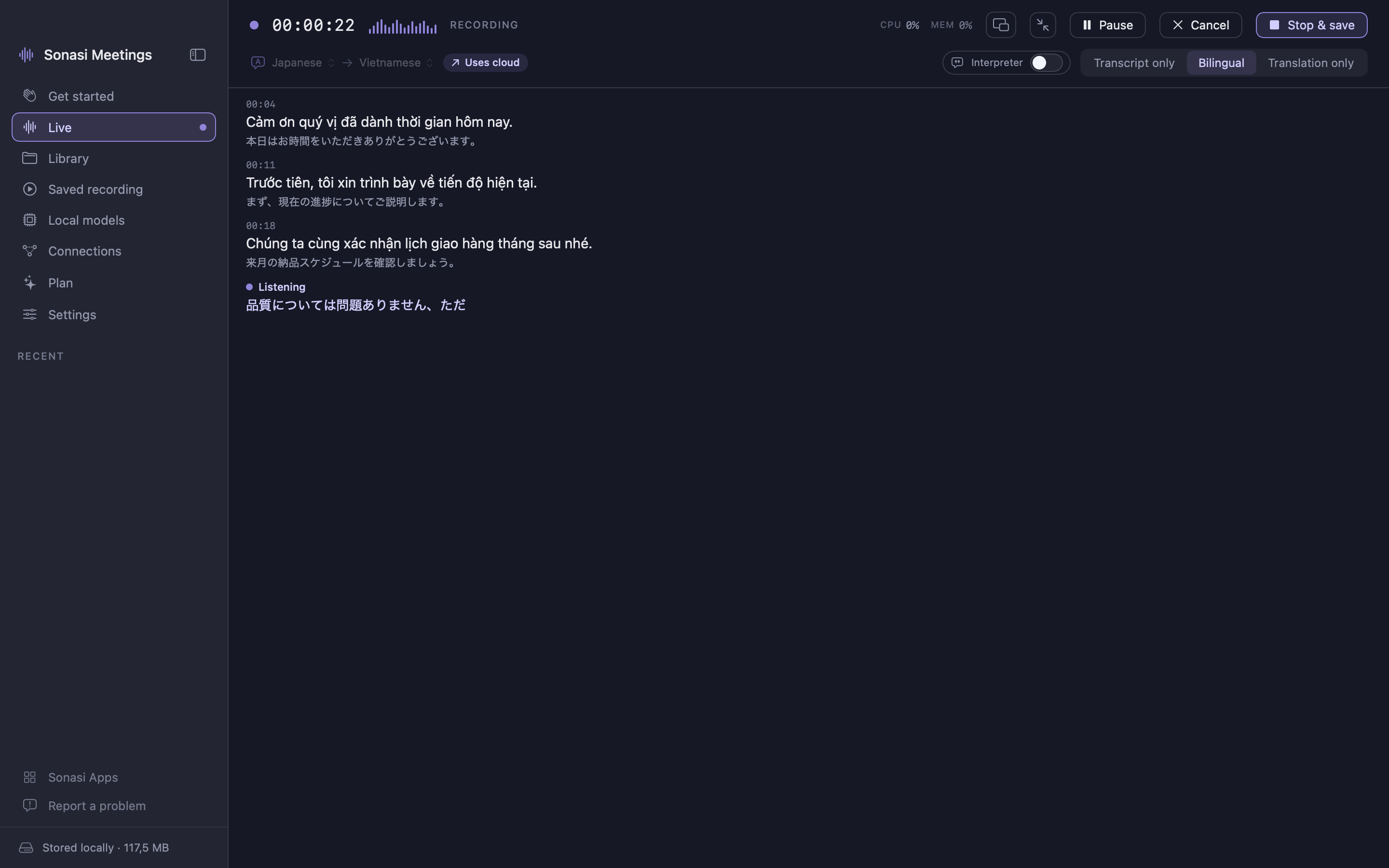 Sonasi Meetings on Mac, screenshot 4