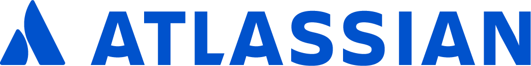 흰 배경에 파란색으로 그려진 Atlassian 워드마크와 셰브런 로고. 회사의 공식 단색 브랜드 록업이다.