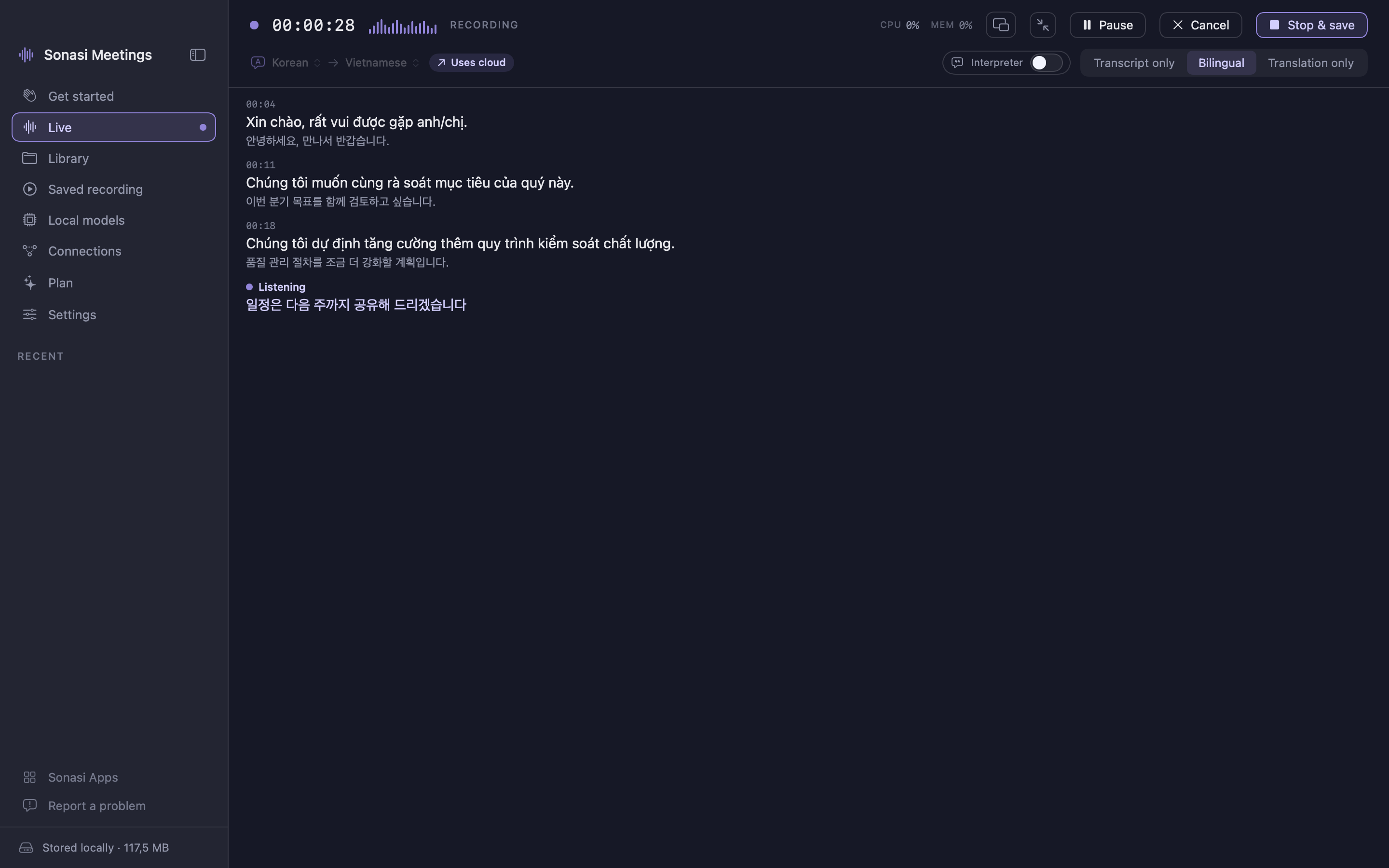 Sonasi Meetings on Mac, screenshot 5