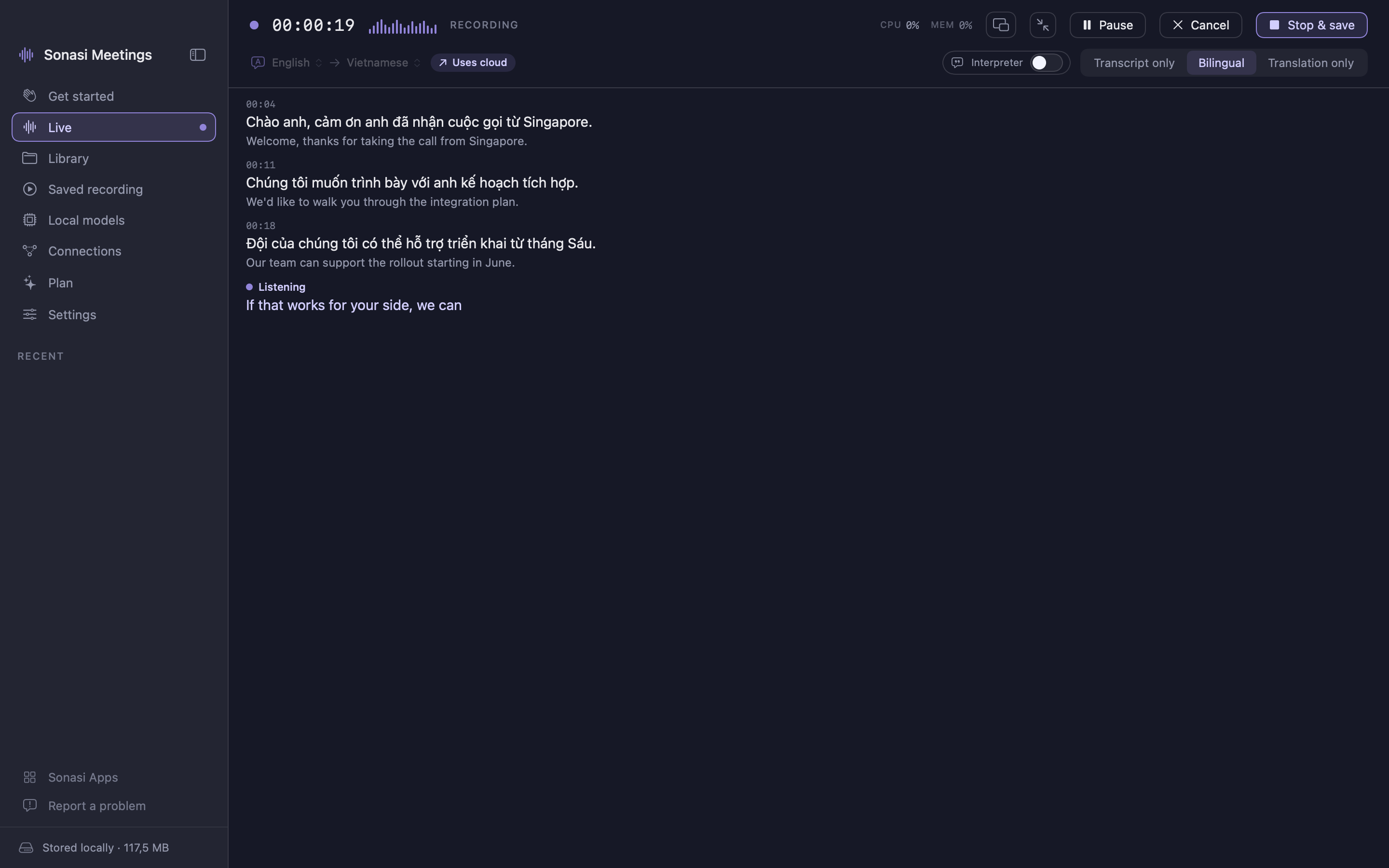Sonasi Meetings on Mac, screenshot 3